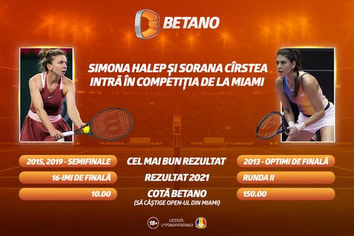 [P] START pentru Cîrstea și Halep în turneul de la Miami! Cote Maxime, Streaming LIVE și oferte speciale pe Betano