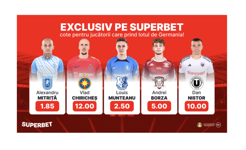 Exclusiv pe Superbet: SuperCote de până la 15.00 pentru jucătorii care prind lotul pentru Europeanul din Germania!