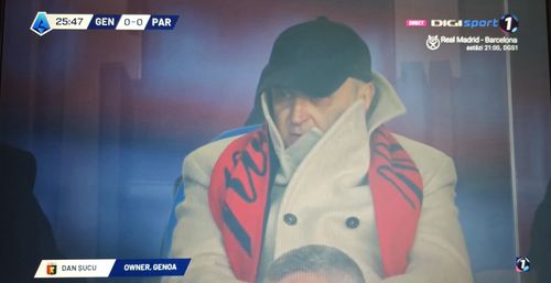 Dan Șucu, în timpul meciului Genoa - Parma. Foto: captură Digi Sport