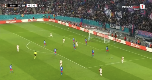 Golul înscris de către Lyon în meciul cu FCSB (foto: captură Prima Sport)