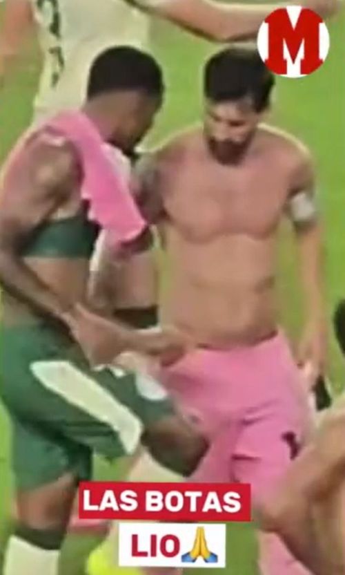 Leo Messi, asaltat de jucătorii lui Palmeiras (foto: captură video MARCA)