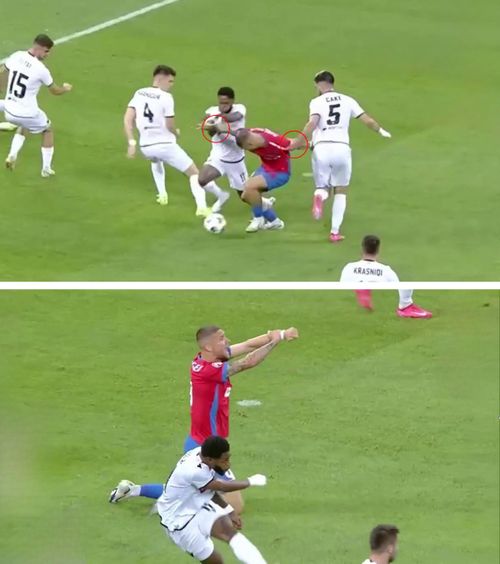 FCSB a cerut două penalty-uri     Bîrligea și Ngezana au căzut în careu,   arbitrul a lăsat jocul să continue » Reacția lui Charalambous