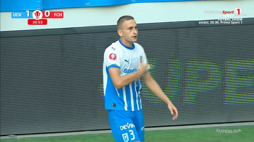 Oleksandr Romanchuk, gol în Universitatea Craiova - FC Hermannstadt (FOTO: captură Prima Sport 1)