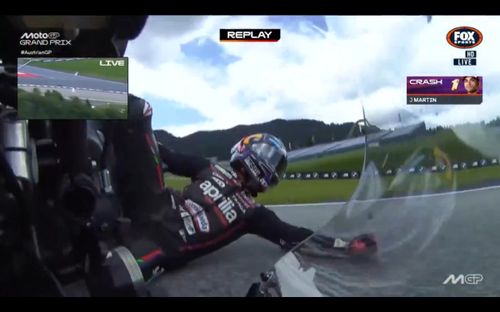 Jorge Martin, accident în Marele Premiu de MotoGP al Austriei (FOTO: captură video x.com/Fox_Motorsport)