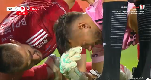 Dur-Bozoancă va fi operat    FOTO.  Diagnosticul crunt primit de portarul de la Oțelul, după ce a   fost lovit în față  de un coechipier în meciul cu FC Argeș