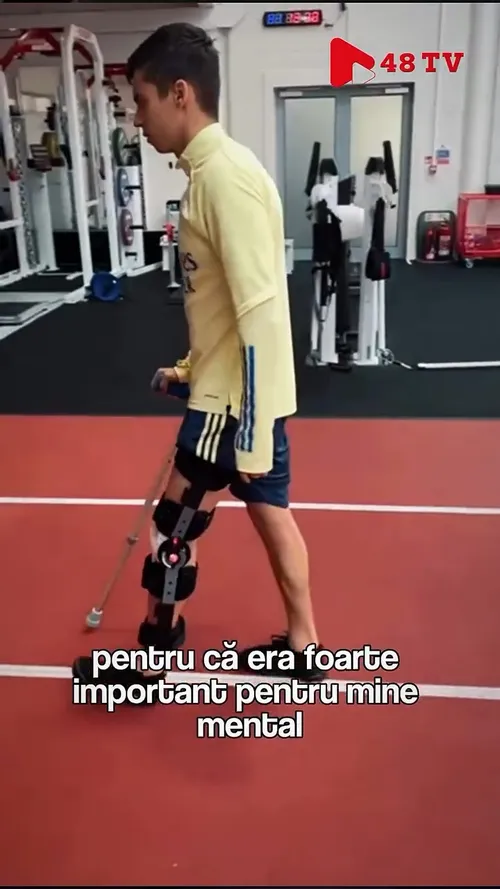 Cătălin Cîrjan la Arsenal, dupa accidentare. Captură 48TV