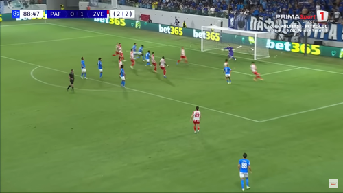 Golul înscris de Jaja în meciul Pafos - Steaua Roșie 1-1. Foto: Captură Prima Sport.