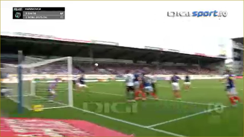 Golul marcat de Virgil Ghiță în meciul Kiel - Hannover 1-2. Foto: Captură, digisport.ro.