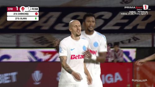 CFR - FCSB, Chiriches schimbat in minutul 29. Captura Prima Sport (2).jpg