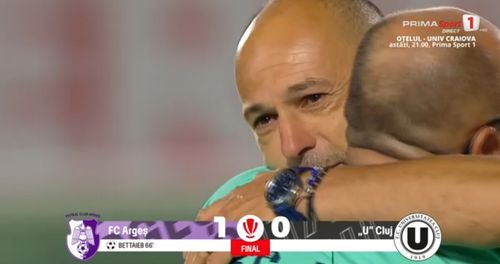 Bogdan Andone, surprins cu lacrimi în ochi la finalul meciului Argeș - Cluj 1-0. Foto: Captură, Prima Sport