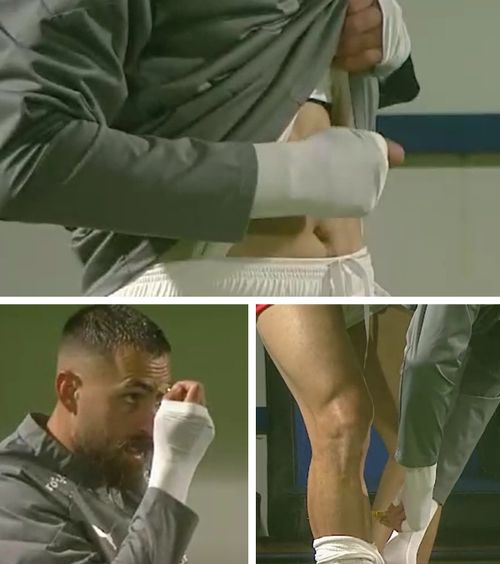 Moment bizar la Unirea - Dinamo    FOTO.  Jucătorul „câinilor”, surprins în timp ce   se unge  cu o substanță pe abdomen: „Ce face acolo?”