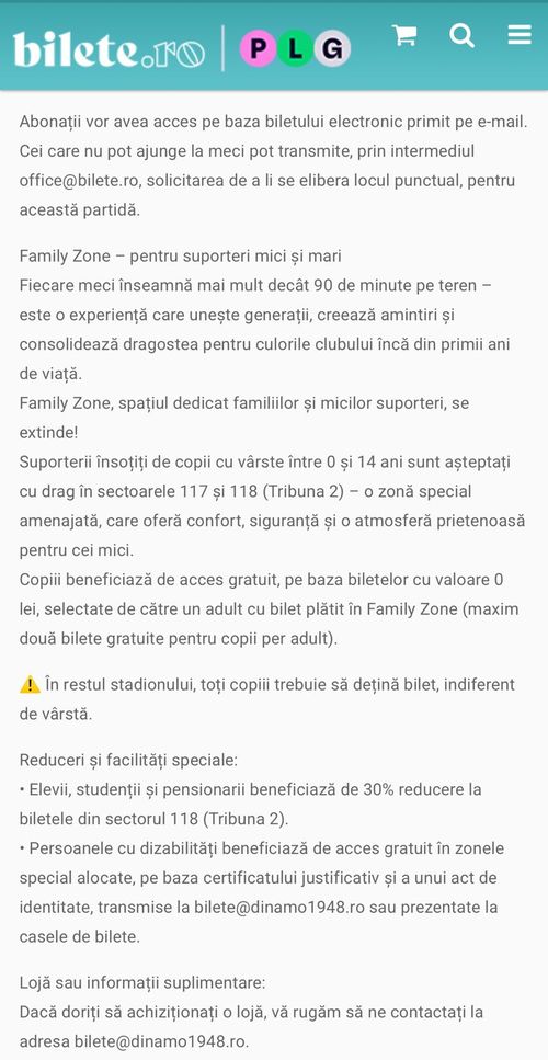 Pe bilete.ro nu există nicio mențiune referitoare la căile de acces pentru suporteri