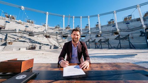 Messi pe șantierul stadionului Miami Freedom Park. Foto: intermiamicf.com