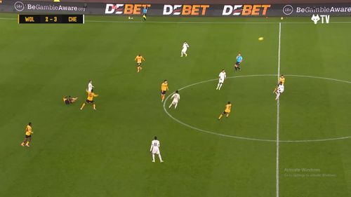 Al doilea cartonaș galben primit de Liam Delap în meciul cu Wolves. Foto: Captură YouTube/Wolves