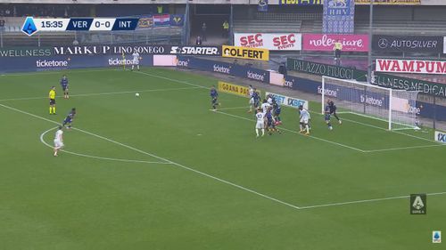 Primul gol marcat de Inter în partida cu Hellas Verona. Foto: Captură YouTube, @seriea