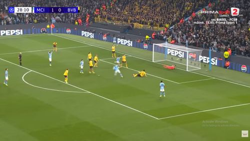 Golul lui Erling Haaland din meciul Manchster City - Borussia Dortmund. Foto: Captură YouTube/Prima Sport