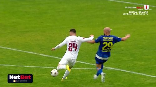 Golul marcat de Andrei Cordea în partida Unirea Slobozia - CFR Cluj. Foto: Captură, Prima Sport
