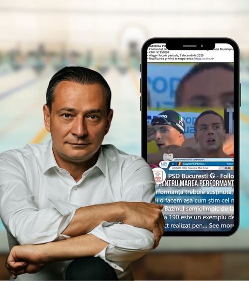 PSD îl folosește pe David Popovici    În campania lui Daniel Băluță  pentru Primăria Bucureștiului, un spot plătit de PSD îi asociază imaginea campionului cu cea a primarului