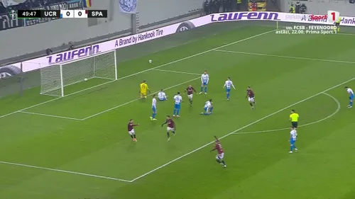 Golul marcat de Albion Rrahmani în meciul U Craiova - Sparta Praga. Foto: Captură, Prima Sport