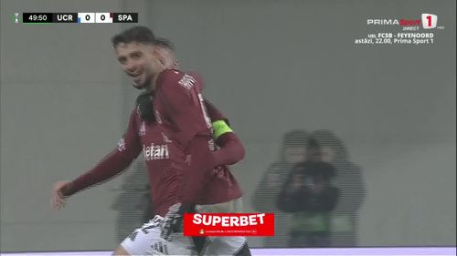 Golul marcat de Albion Rrahmani în meciul U Craiova - Sparta Praga. Foto: Captură, Prima Sport