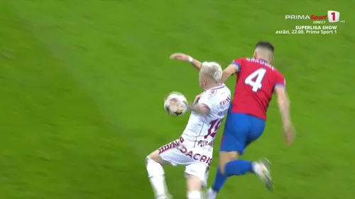Al doilea penalty dictat de Istvan Kovacs în meciul FCSB - Rapid. Foto: Captură Prima Sport