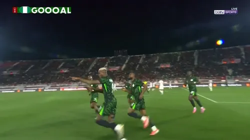 Gestul făcut de Victor Osimhen după ce a marcat în partida dintre Nigeria și Tunisia, 3-2. Foto: Captură X/beIN SPORTS USA
