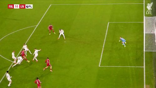 Golul marcat de Florian Wirtz în meciul Fulham - Liverpool 2-2. Foto: Captură YouTube, @LiverpoolFC