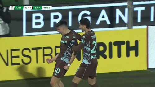 Golul marcat de Rareș Ilie în meciul Cesena - Empoli 0-1. Foto: Captură YouTube, @legacalcioserieb