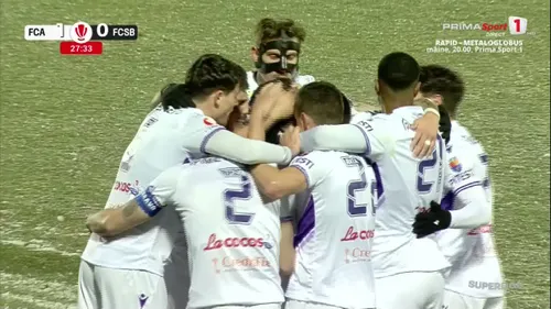 Golul marcat de Yanis Pîrvu în partida FC Argeș - FCSB, în runda #22 din Superliga. Foto: Captură, Prima Sport