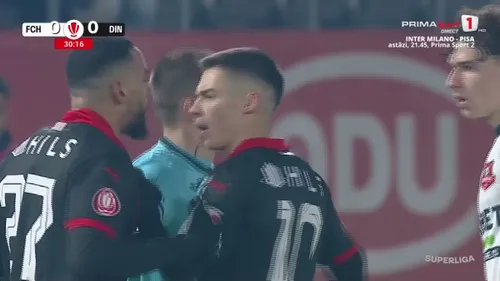 Moment tensionat în timpul meciului Hermannstadt - Dinamo, în etapa #23 din Liga 1. Foto: Captură Prima Sport.