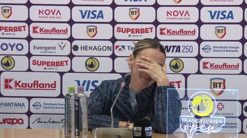 Ana Bogdan, în lacrimi după eliminarea de la WTA Cluj-Napoca. FOTO: captură YouTube - Transylvania Open