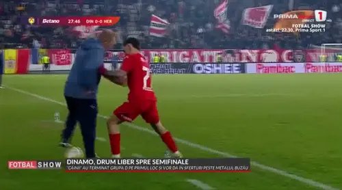 Dorinel Munteanu, conflict cu Danny Armstrong în meciul Dinamo - Hermannstadt 2-0. Foto: Captură, Prima Sport