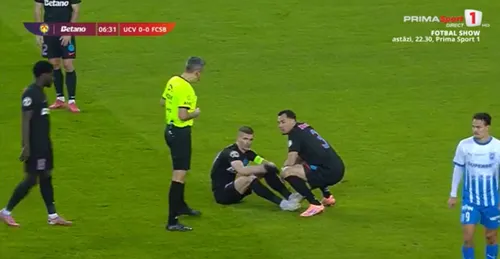 Accidentarea lui Florin Tănase în meciul U Craiova - FCSB. Foto: captură/Prima Sport