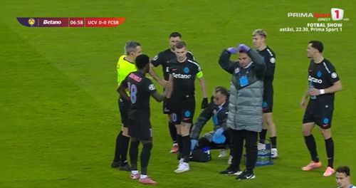 Accidentarea lui Florin Tănase în meciul U Craiova - FCSB. Foto: captură/Prima Sport