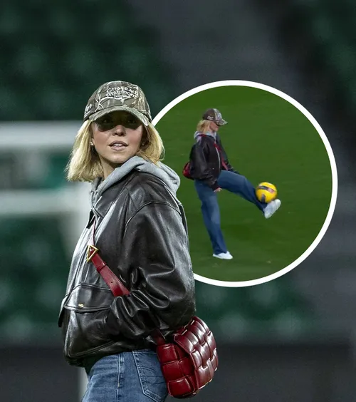 „E mai bună decât Drăgușin!”    FOTO.  Internetul a „explodat” după ce   Sydney Sweeney  a coborât pe gazon la meciul lui Sporting. Ce a făcut actrița