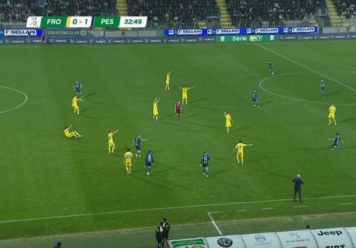 Golul lui Di Nardo în meciul Frosinone - Pescara. Foto: captură YouTube/Lega B