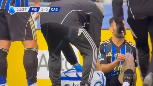 Accidentarea lui Marius Marin în Pisa - Cagliari 3-1 / foto: capturi video X/Adrián Soria