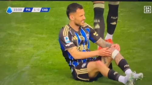 Accidentarea lui Marius Marin în Pisa - Cagliari 3-1 / foto: capturi video X/Adrián Soria