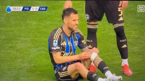 Accidentarea lui Marius Marin în Pisa - Cagliari 3-1 / foto: capturi video X/Adrián Soria