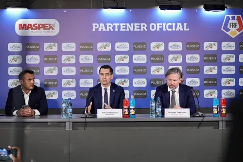Răzvan Burleanu, președintele FRF, și Grzegorz Grabowski, CEO Maspex România, la conferința de presă. Foto: Iosif Popescu / GOLAZO.ro