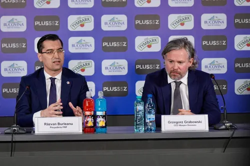 Răzvan Burleanu, președintele FRF, și Grzegorz Grabowski, CEO Maspex România, la conferința de presă. Foto: Iosif Popescu / GOLAZO.ro