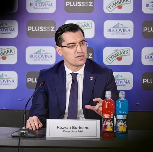 Răzvan Burleanu, președintele FRF, și Grzegorz Grabowski, CEO Maspex România, la conferința de presă. Foto: Iosif Popescu / GOLAZO.ro