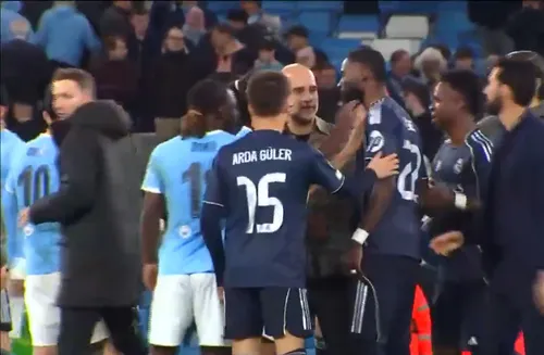 Discuția aprinsă între Pep Guardiola și Antonio Rudiger. Foto: captură X/@tculer4