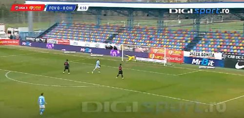 Golul reușit de Remus Guțea în FC Voluntari - Chindia 5-1. Foto: captură/Digi Sport 1