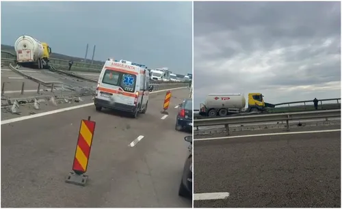 ALERTĂ | Autostrada A3, închisă dinspre București spre Ploiești, după ce unei cisterne i-a explodat cauciucul și-a ieșit în decor. Șoferii, redirecționați prin Snagov
