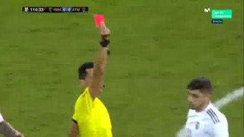Cartonașul roșu luat de Federico Valverde în meciul cu Atletico Madrid din Supercupa Spaniei (2020). Foto: Captură Movistar