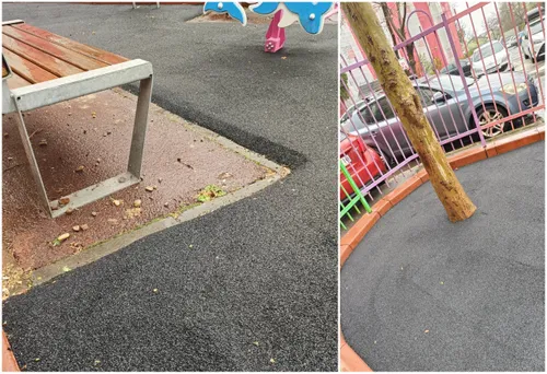FOTO | Cum arată multe teancuri de bani publici, puse strat peste strat, într-un parc din sectorul condus de Negoiță. Al treilea etaj de tartan, pomi sugrumați