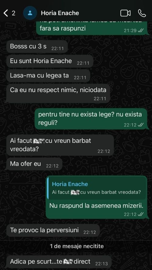 Amenințările trimise de Horia Enache
