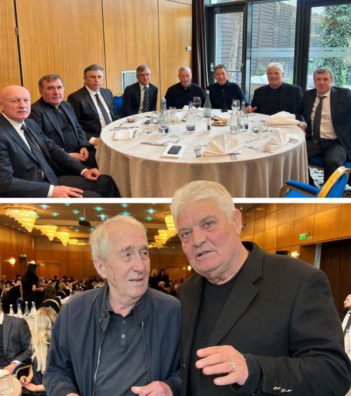 La masă cu Valentin Ceaușescu    FOTO:  Ioan Andone, alături de fiul fostului dictator, după înhumarea lui Lucescu +   Cine a mai fost alături de ei