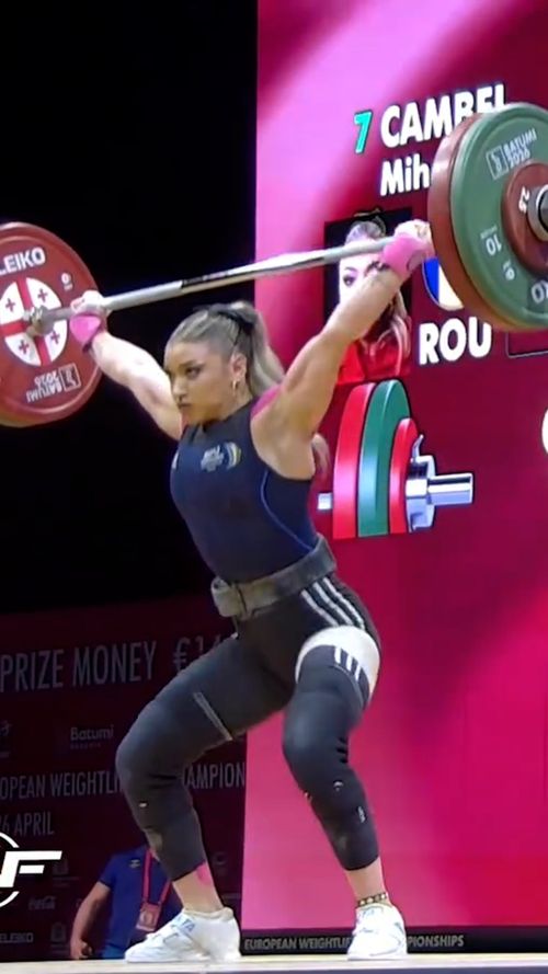 Mihaela Cambei, record european la stilul smuls (FOTO: captură video Facebook @ European Weightlifting Federation)